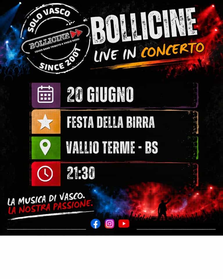 Evento bollicine live – festa della birra VALLIO TERME – BS Locandina bollicine live – festa della birra VALLIO TERME – BS - sabato 20 giugno ore 21:30 - 23:30