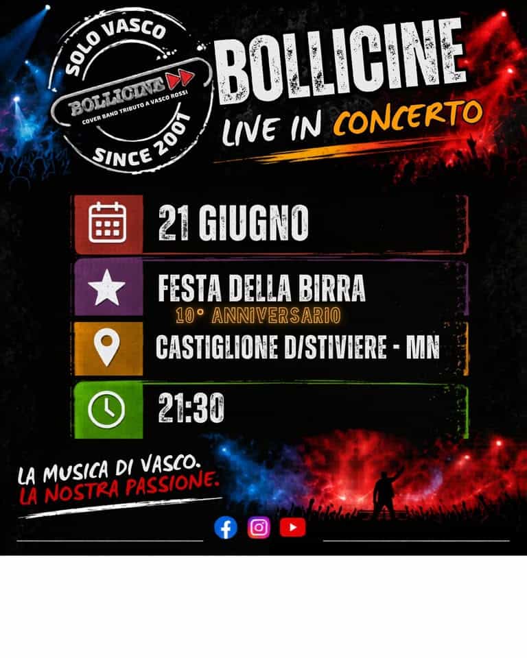 Evento bollicine live – festa della birra – Castiglione d – Stiviere Locandina bollicine live – festa della birra – Castiglione d – Stiviere - domenica 21 giugno ore 21:30 - 23:30