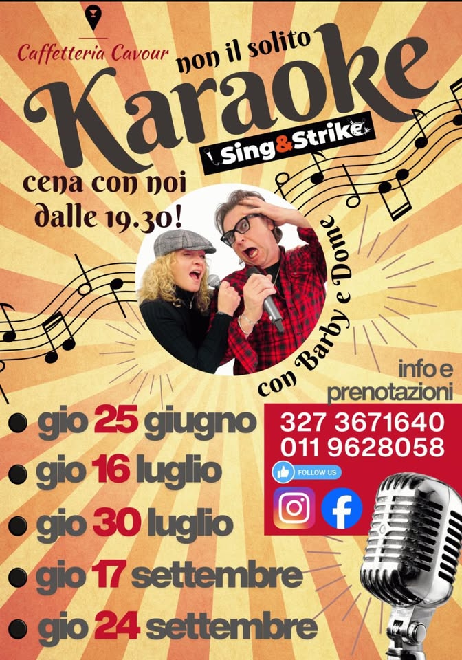 Evento Karaoke con noi…..live at Caffetteria Cavour Locandina Karaoke con noi…..live at Caffetteria Cavour - giovedì 17 settembre ore 19:30 - 21:30