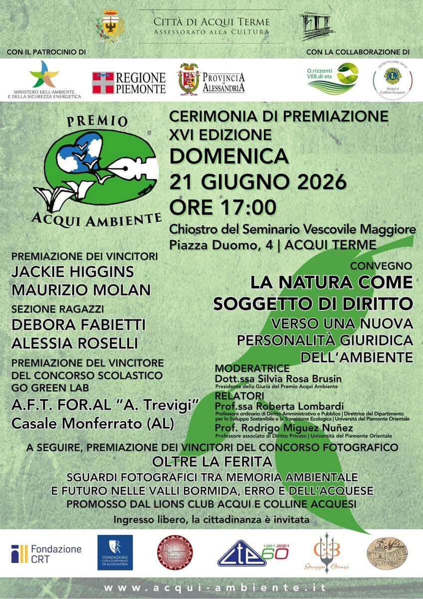 Evento Premio Acqui Ambiente Xvi Edizione – Cerimonia Di Premiazione Locandina Premio Acqui Ambiente Xvi Edizione – Cerimonia Di Premiazione - domenica 21 giugno ore 17:00 - 19:00
