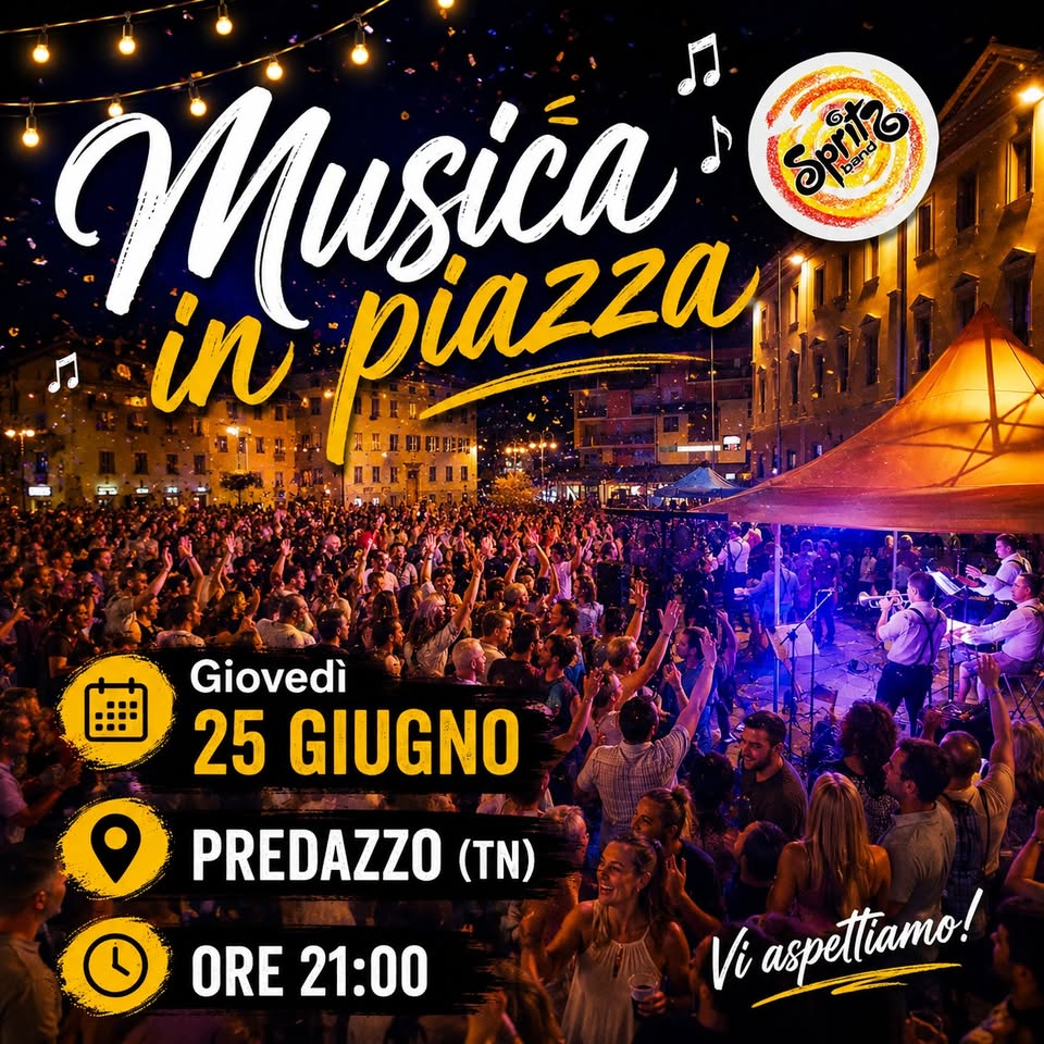 Evento Musica in piazza – Predazzo (TN) ore 21 00 Locandina Musica in piazza – Predazzo (TN) ore 21 00 - giovedì 25 giugno ore 21:00 - 23:00