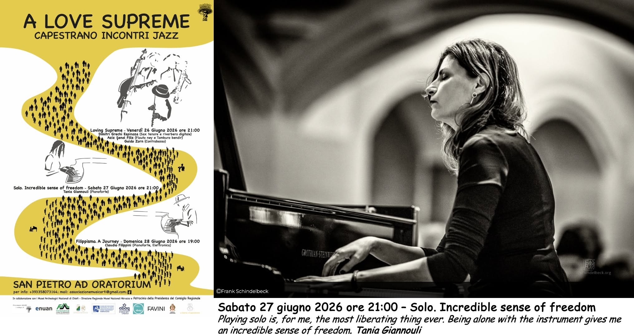 Evento Sab. 27 giugno 2026 ore 21 00 – Solo. Incredible sense of freedom. Tania Giannouli Locandina Sab. 27 giugno 2026 ore 21 00 – Solo. Incredible sense of freedom. Tania Giannouli - sabato 27 giugno ore 21:00 - 23:00