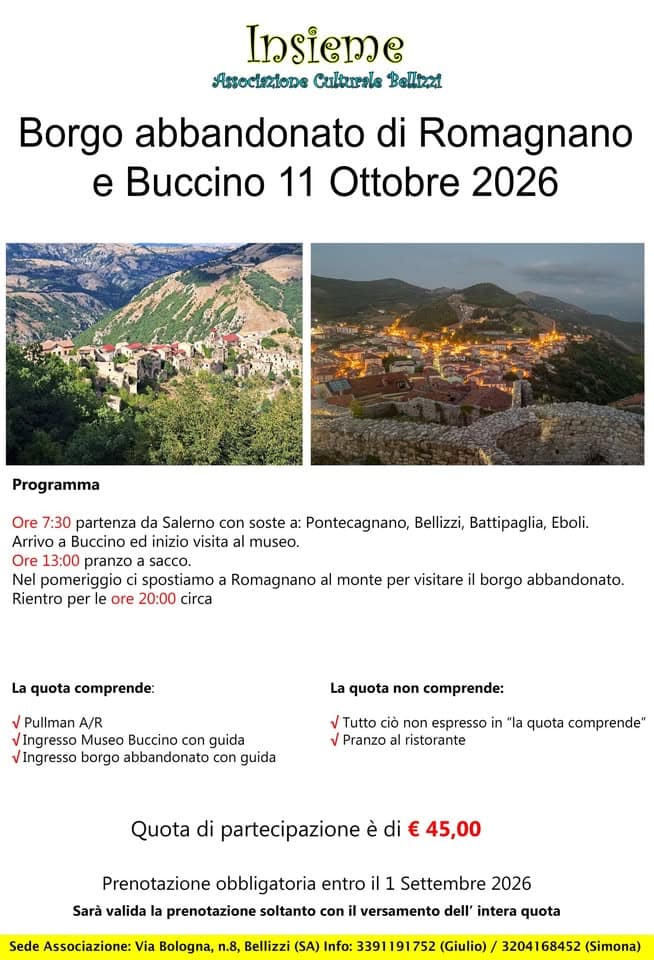 Evento Borgo abbandonato di Romagnano e Buccino 11 Ottobre 2026 Locandina Borgo abbandonato di Romagnano e Buccino 11 Ottobre 2026 - domenica 11 ottobre ore 07:00 - 20:00