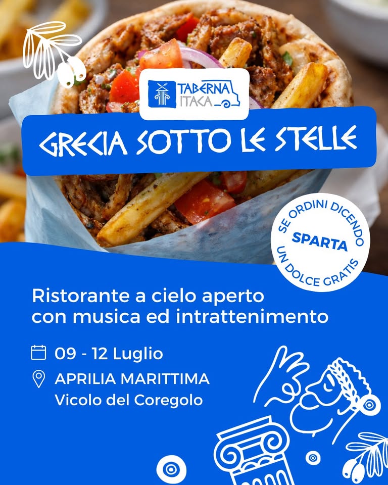 Evento GR Agorà – La Grecia sotto le Stelle ad Aprilia Marittima GR Locandina GR Agorà – La Grecia sotto le Stelle ad Aprilia Marittima GR - da giovedì 9 luglio - domenica 12 luglio 2026 ore 18:30 ore 21:30