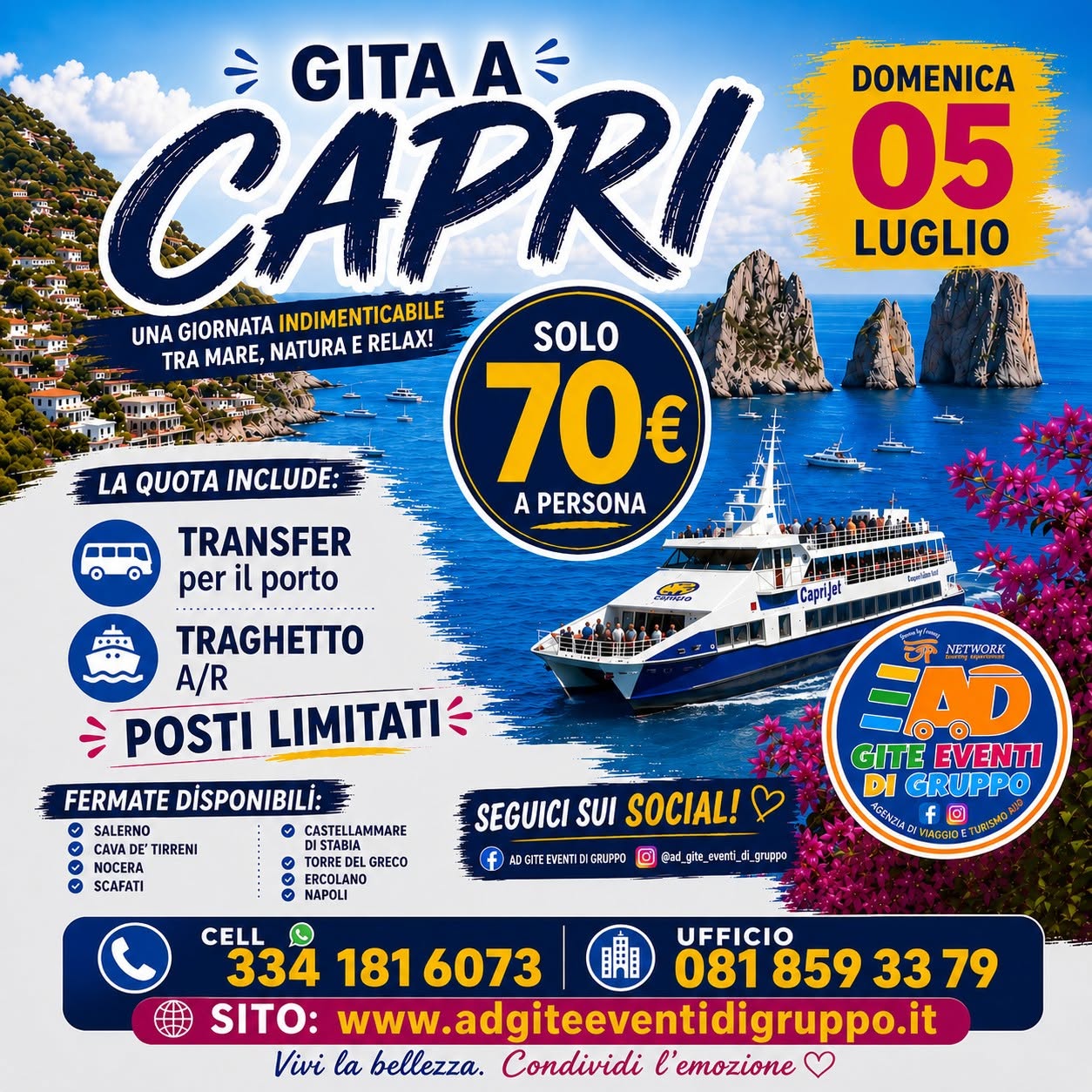 Evento Gita A Capri Domenica 05 Luglio Locandina Gita A Capri Domenica 05 Luglio - domenica 5 luglio ore 06:00 - 22:00
