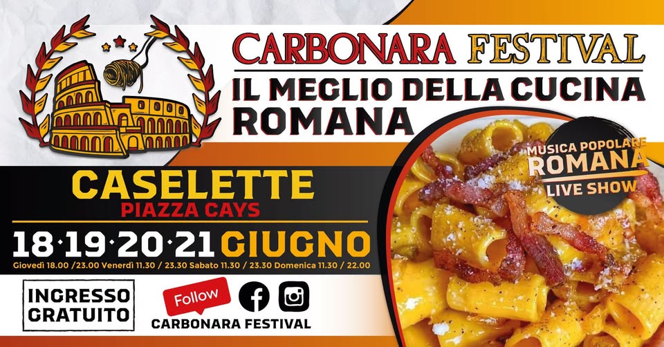 Evento Carbonara Festival Caselette Locandina Carbonara Festival Caselette - da giovedì 18 giugno - domenica 21 giugno 2026 ore 18:00 ore 22:00
