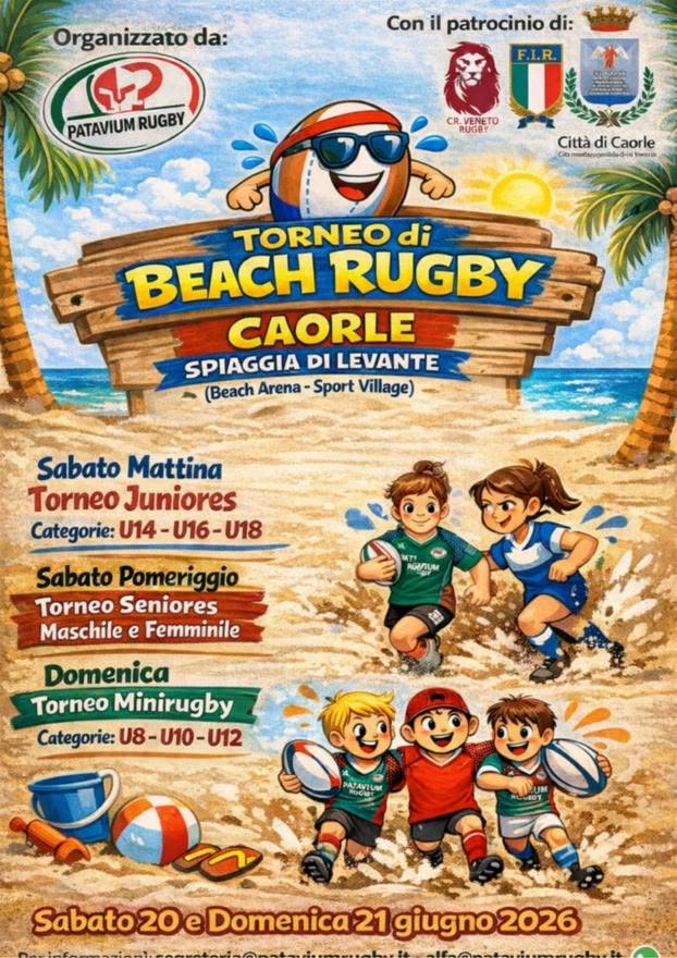 Evento Torneo di Beach Rugby Locandina Torneo di Beach Rugby - da sabato 20 giugno - domenica 21 giugno 2026 ore 09:00 ore 18:00