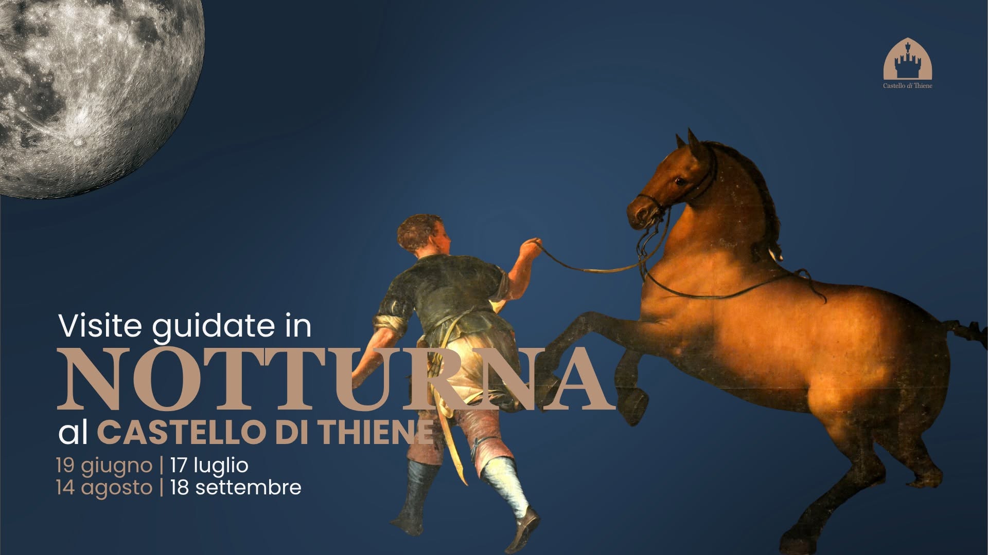 Evento Viste guidate in notturna al Castello di Thiene Locandina Viste guidate in notturna al Castello di Thiene - da venerdì 19 giugno - venerdì 18 settembre 2026 ore 20:30 ore 22:00