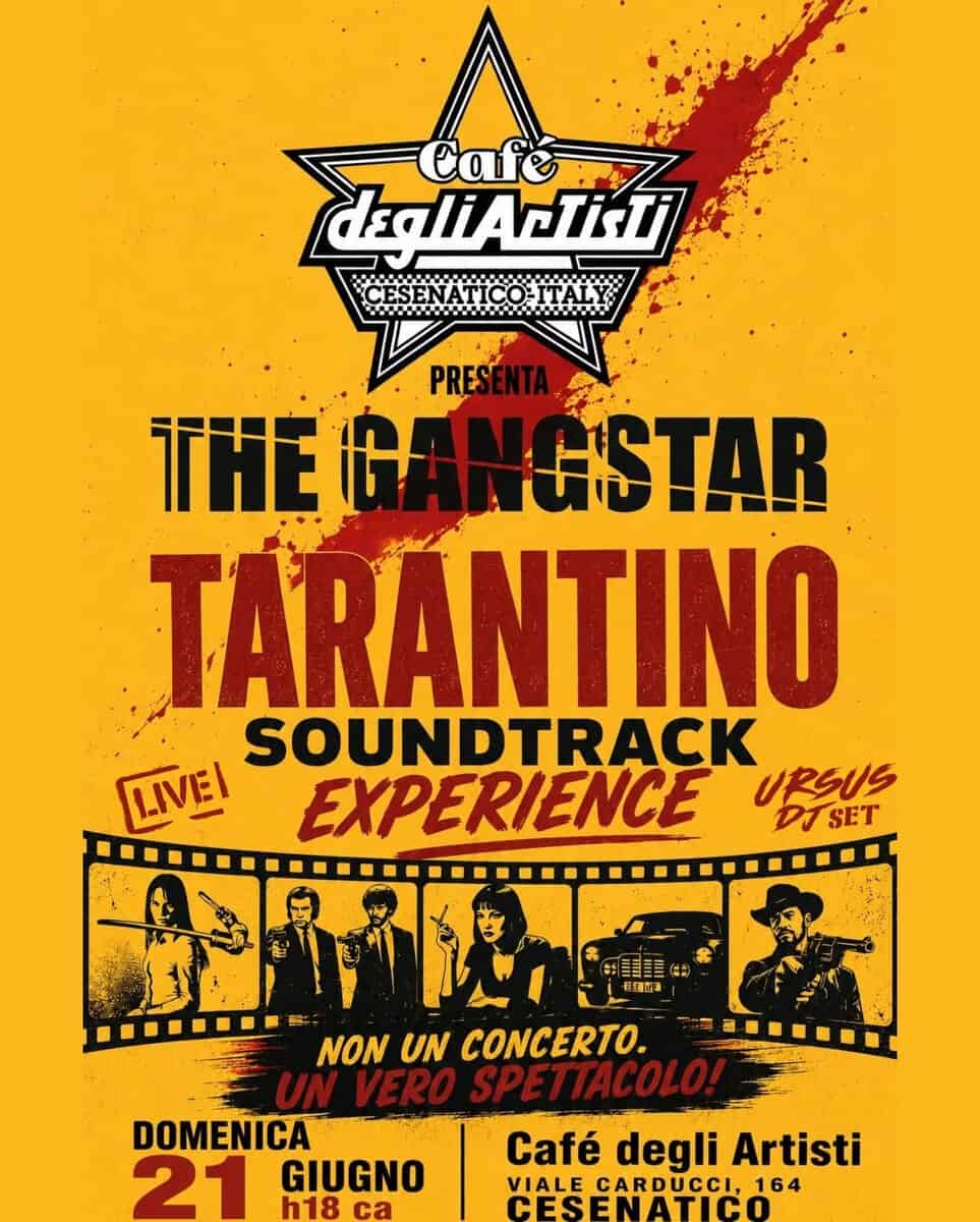 Evento Cafe’ Degli Artisti Live The GangStar Tarantino’s Soundtrack Experience Band & Rock Party Locandina Cafe’ Degli Artisti Live The GangStar Tarantino’s Soundtrack Experience Band & Rock Party - domenica 21 giugno ore 18:00 - 20:00