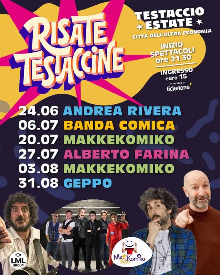 Evento Risate Testaccine – Testaccio Estate Locandina Risate Testaccine – Testaccio Estate - da mercoledì 24 giugno - lunedì 31 agosto 2026 ore 19:00 ore 23:00