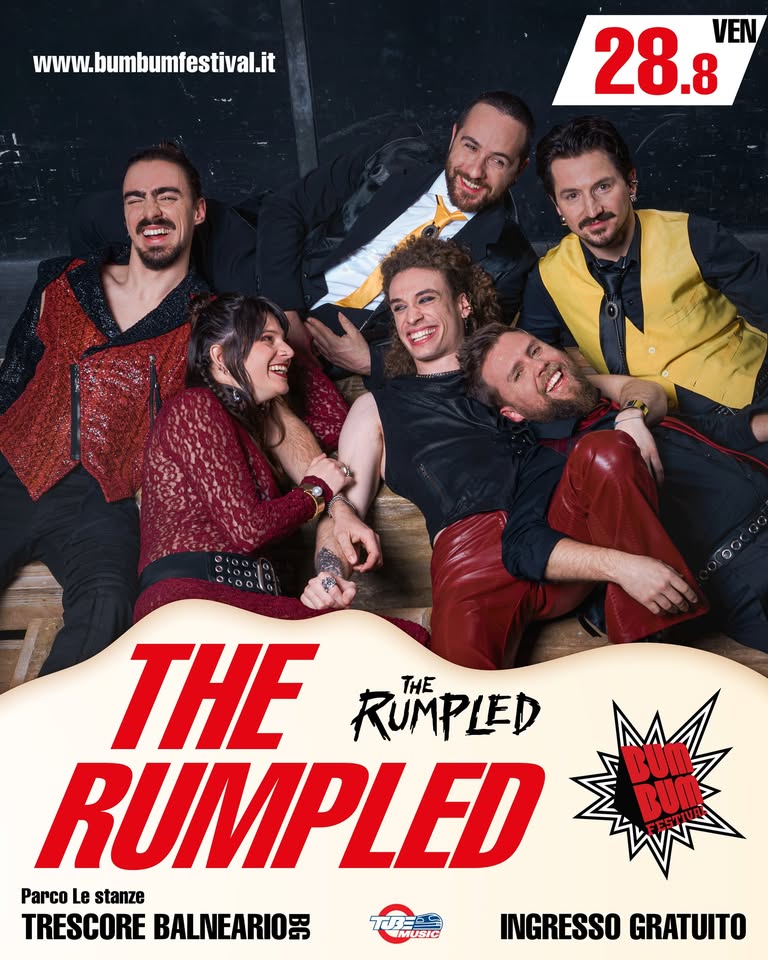 Evento The Rumpled, Bum Bum Montagna Festival 2026, Trescore Balneario (BG), Ingresso Gratuito Locandina The Rumpled, Bum Bum Montagna Festival 2026, Trescore Balneario (BG), Ingresso Gratuito - venerdì 28 agosto ore 19:00 - 21:00