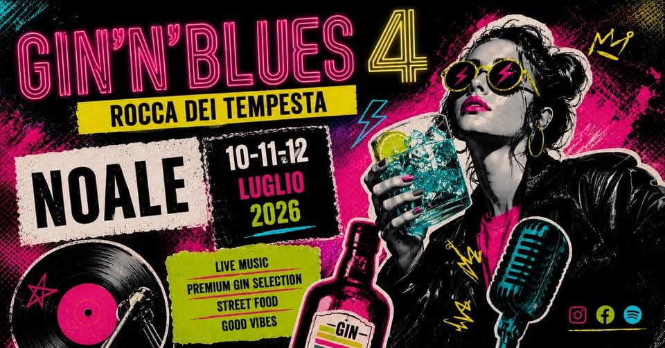 Evento Gin’n’blues festival 4° Locandina Gin’n’blues festival 4° - da venerdì 10 luglio - domenica 12 luglio 2026 ore 18:00 ore 23:59