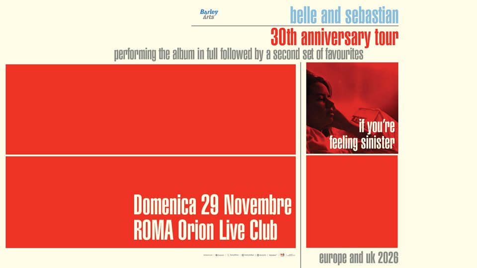 Evento Belle & Sebastian 30th Anniversary Tour Live in Rome Locandina Belle & Sebastian 30th Anniversary Tour Live in Rome - domenica 29 novembre ore 21:45 - 23:45