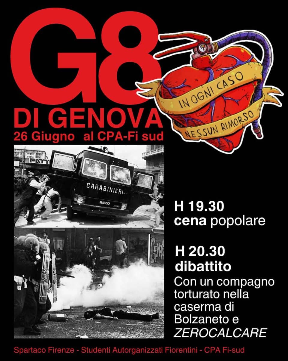 Evento G8 di Genova con ZeroCalcare e un compagno torturato a Bolzaneto Locandina G8 di Genova con ZeroCalcare e un compagno torturato a Bolzaneto - venerdì 26 giugno ore 20:00 - 22:00