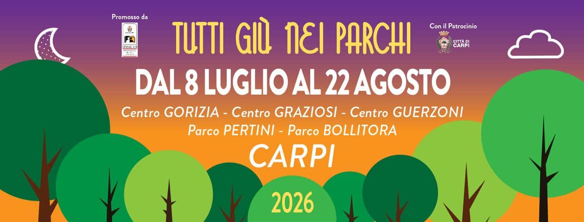 Evento Tutti giù nei parchi 2026 Locandina Tutti giù nei parchi 2026 - mercoledì 8 luglio ore 21:30 - 23:30