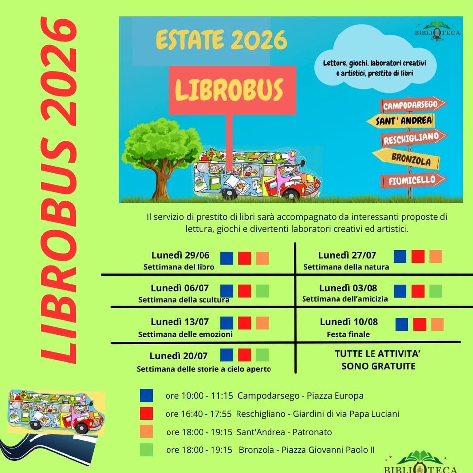 Evento Librobus 2026 Locandina Librobus 2026 - da lunedì 6 luglio - lunedì 3 agosto 2026 ore 10:00 ore 19:15