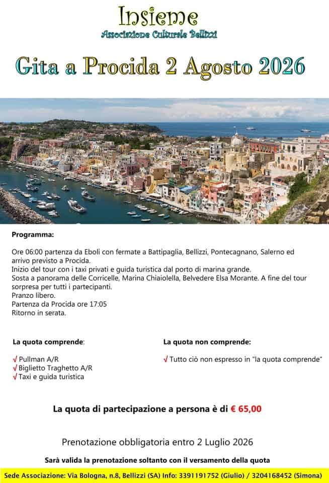 Evento Procida 2 Agosto 2026 Locandina Procida 2 Agosto 2026 - domenica 2 agosto ore 06:00 - 21:30