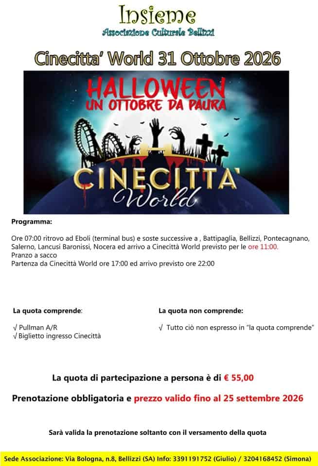 Evento Cinecitta’ World 31 Ottobre 2026 Locandina Cinecitta’ World 31 Ottobre 2026 - sabato 31 ottobre ore 07:00 - 22:00