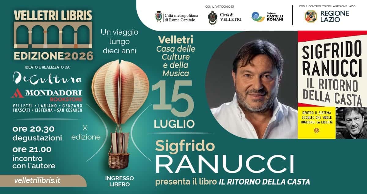 Evento Velletri Libris – Sigfrido Ranucci presenta “Il ritorno della casta” Locandina Velletri Libris – Sigfrido Ranucci presenta “Il ritorno della casta” - mercoledì 15 luglio ore 20:30 - 22:30