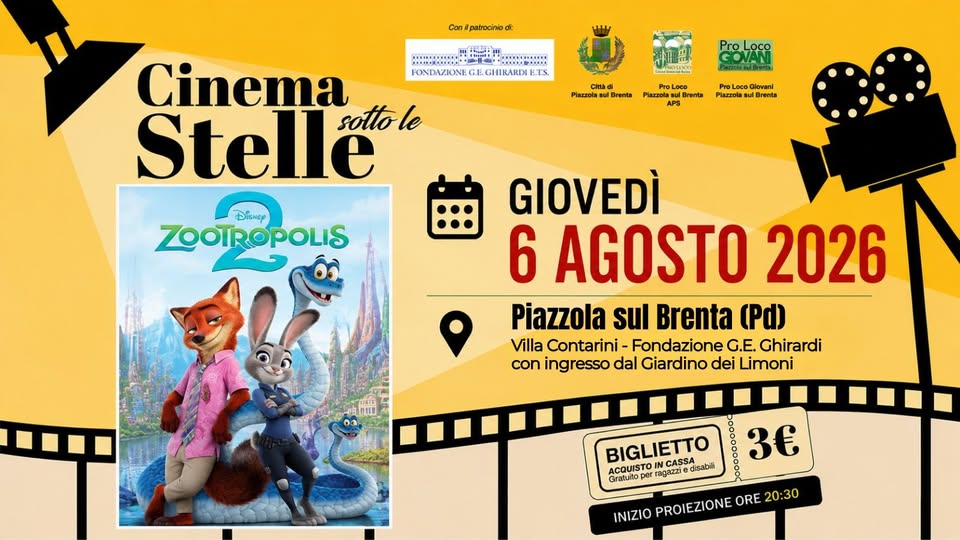 Evento Cinema sotto le Stelle Zootropolis 2 Locandina Cinema sotto le Stelle Zootropolis 2 - giovedì 6 agosto ore 20:30 - 22:30