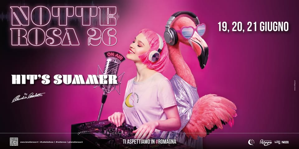 Evento Notte Rosa 2026 Locandina Notte Rosa 2026 - da venerdì 19 giugno - domenica 21 giugno 2026 ore 21:00 ore 23:30