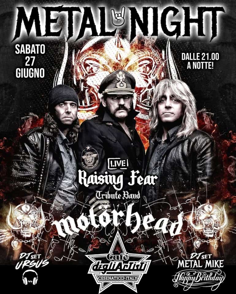 Evento METAL NIGHT Raising Fear MOTORHEAD Tribute & Metal Mike B – Day @Cafe’ Degli Artisti Locandina METAL NIGHT Raising Fear MOTORHEAD Tribute & Metal Mike B – Day @Cafe’ Degli Artisti - sabato 27 giugno ore 21:00 - 23:00