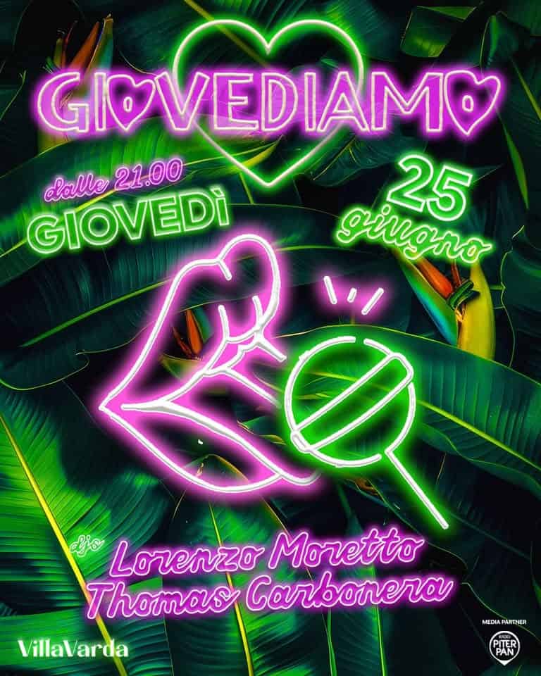 Evento GIOVEDI AMO Giovedì 25 giugno a Villa Varda Locandina GIOVEDI AMO Giovedì 25 giugno a Villa Varda - giovedì 25 giugno ore 21:00 - 23:00