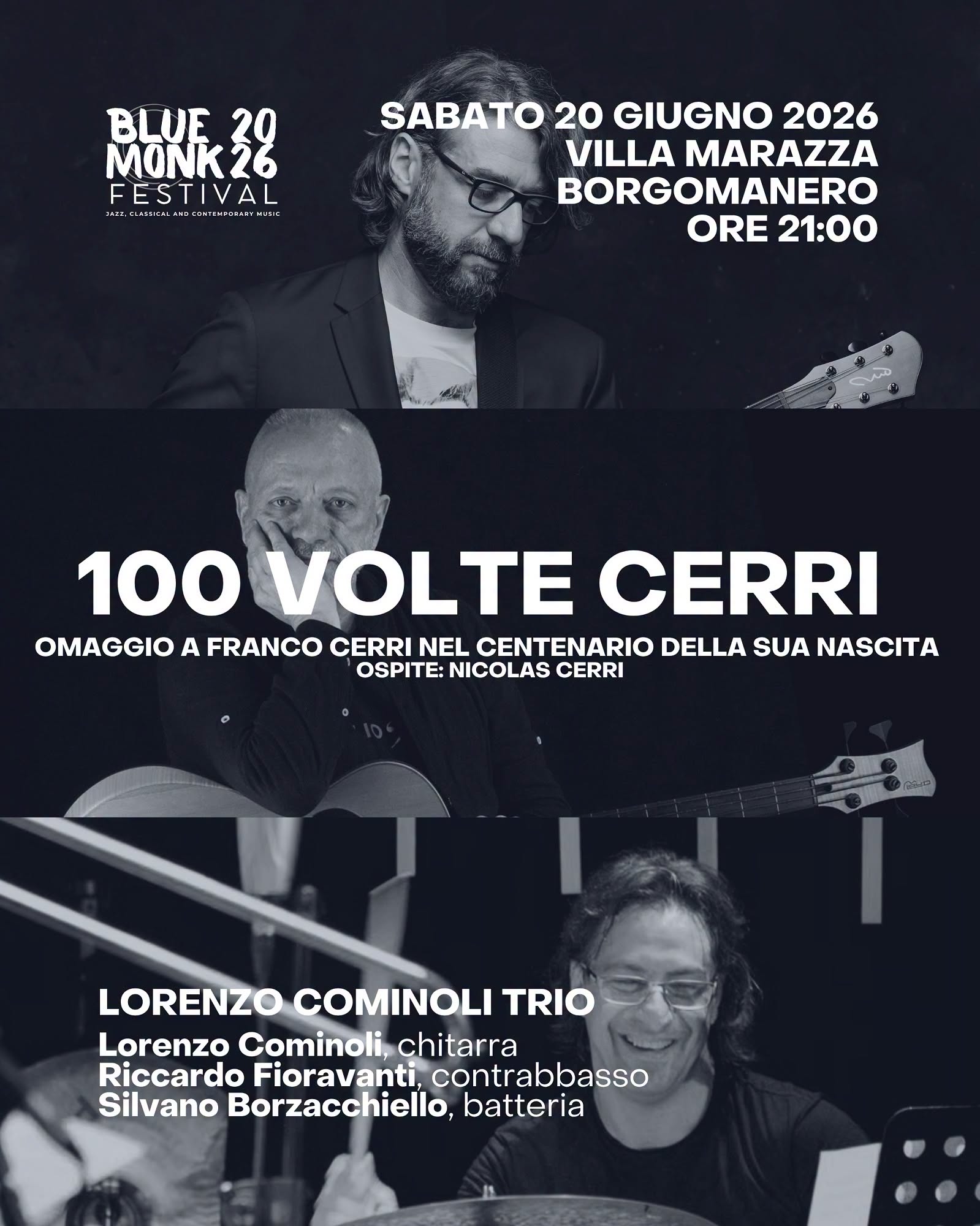 Evento 100 VOLTE CERRI omaggio a Franco Cerri Locandina 100 VOLTE CERRI omaggio a Franco Cerri - sabato 20 giugno ore 21:00 - 23:00