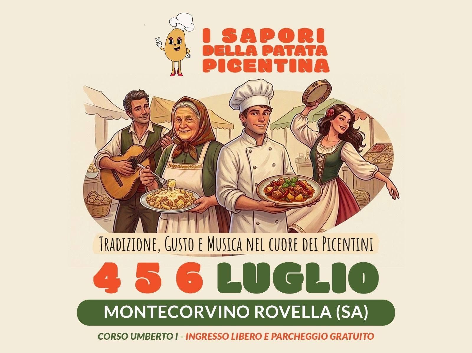 Evento I sapori della Patata Picentina Locandina I sapori della Patata Picentina - da sabato 4 luglio - lunedì 6 luglio 2026 ore 18:00 ore 23:00