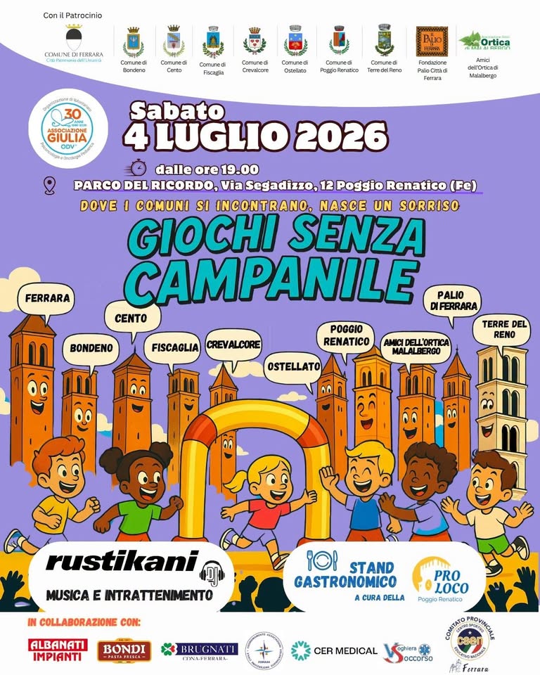 Evento Giochi Senza Campanile Pro Associazione Giulia Odv Locandina Giochi Senza Campanile Pro Associazione Giulia Odv - sabato 4 luglio ore 19:00 - 22:00
