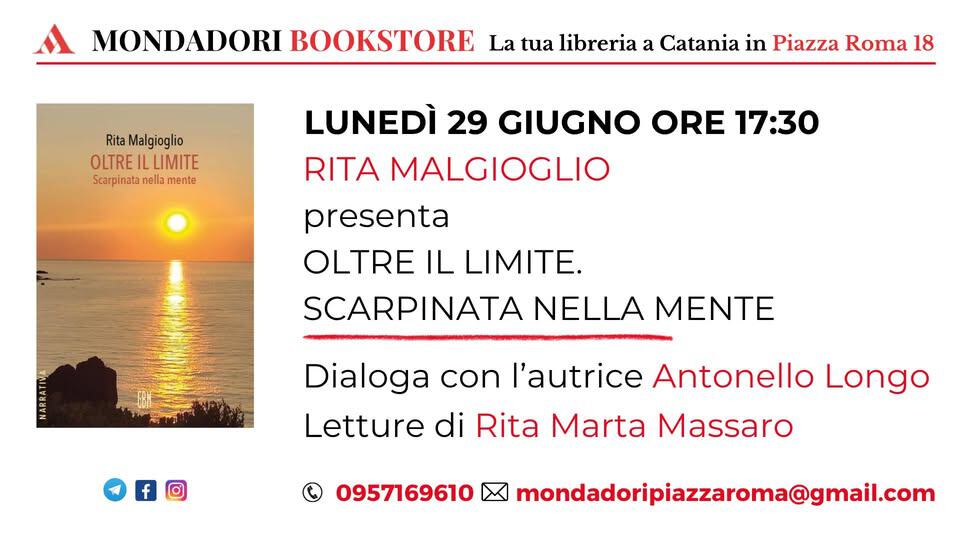 Evento Rita Malgioglio presenta “Oltre il limite. Scarpinata nella mente” Locandina Rita Malgioglio presenta “Oltre il limite. Scarpinata nella mente” - lunedì 29 giugno ore 17:30 - 19:30