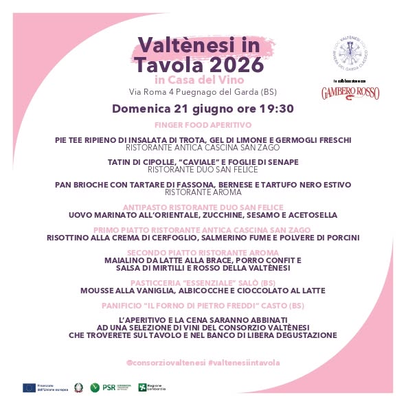 Evento Valtènesi in Tavola in Casa del Vino Locandina Valtènesi in Tavola in Casa del Vino - domenica 21 giugno ore 19:30 - 21:30