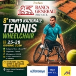 8° Torneo Nazionale Tennis Wheelchair Potrebbe essere un'immagine raffigurante tennis e il seguente testo "ITALIA CONI LONBARDIA REGIONALE COMITATO EOMITAT Conil nilpatrociniodi FEDERAZIONE नत्ट TENMIS Cittad GALLARATE Assessorato alle Attività Formative TENNIS CLUB GALLARATE Trofeo BANCA 的 GENERALI PRIVATE TORNEO NAZIONALE TENNIS WHEELCHAIR 25-28 GIUGNO 2026 Quad M/F Categoria Open 0 Singolare Doppio € Montepremi 2000 € Campi terra rossa e sintetico ISCRIZIONI SUL PUC ENTRO 23 GIUGNO ALLE ORE 12:00 Largo Prinetti Castelletti 2, Gallarate AUT@TORIN© GCM CITY MALL ARCHIVERDE.i. ေင့်း :กงถร่วย NUOVA ROTAIA HOTE M SPQRT /CENTER CHIARA LSPORT76 RICAMLINE SORELLE RAMONDA HaHuK"