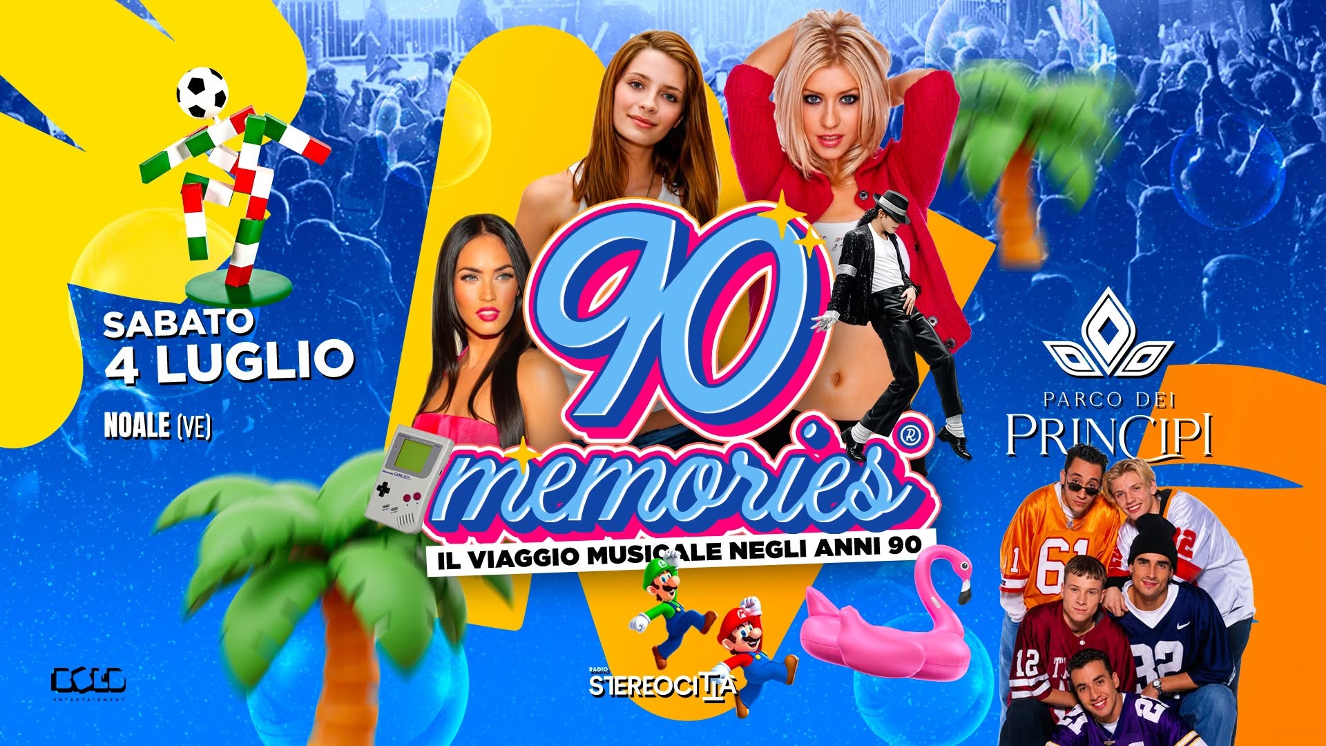 Evento 90 Memories Il viaggio musicale negli anni ’90 – Parco dei Principi Noale Locandina 90 Memories Il viaggio musicale negli anni ’90 – Parco dei Principi Noale - sabato 4 luglio ore 23:30 - 04:00