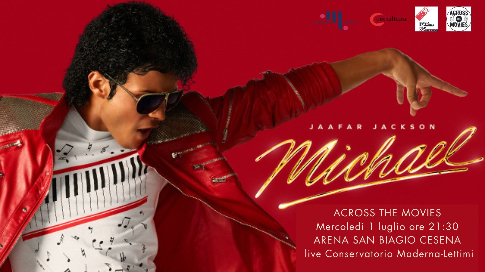 Evento Across The Movies MICHAEL – MICHAEL JACKSON Live Conservatorio Maderna – Lettimi Locandina Across The Movies MICHAEL – MICHAEL JACKSON Live Conservatorio Maderna – Lettimi - mercoledì 1 luglio ore 21:30 - 23:30