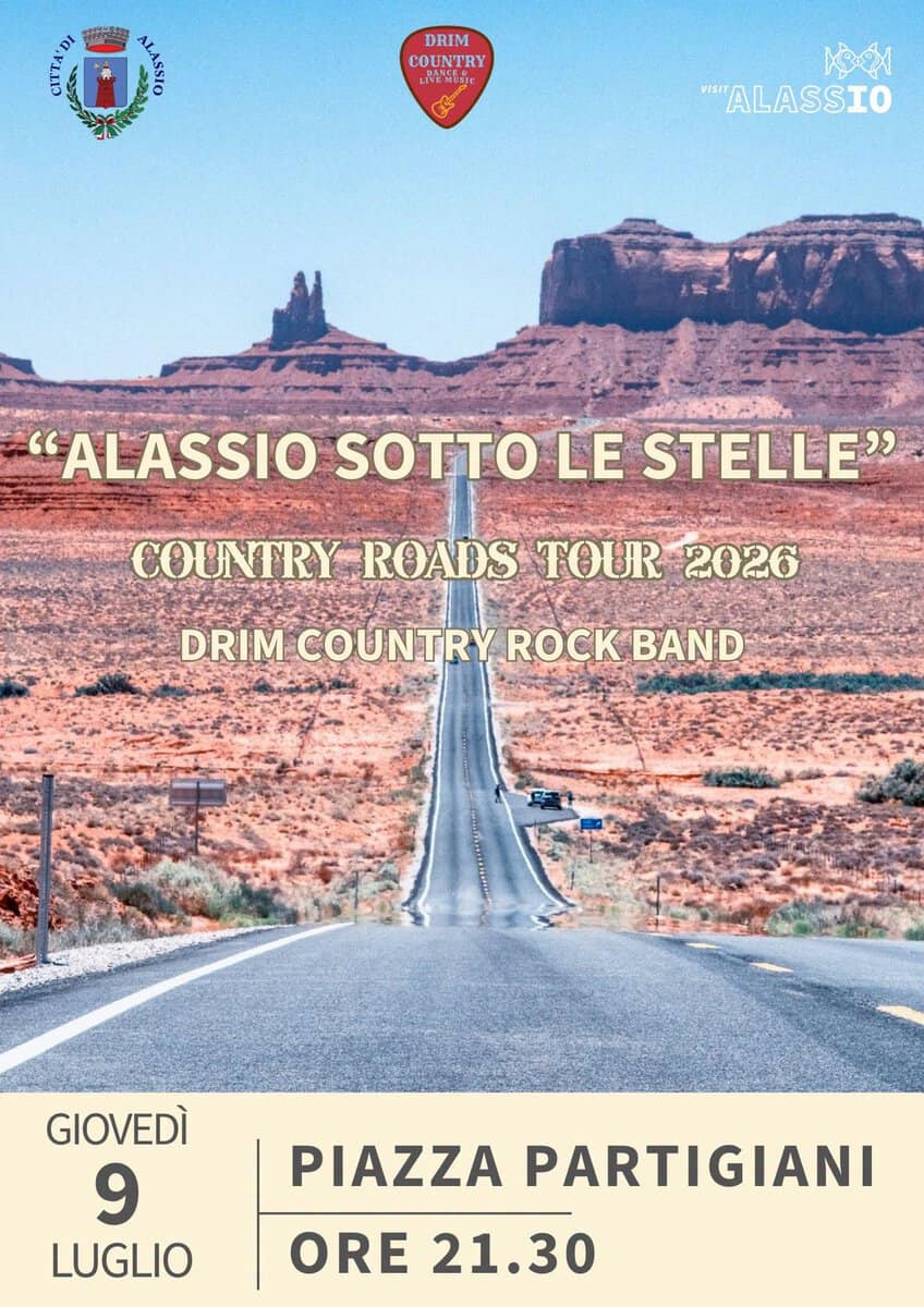 Evento Alassio sotto le Stelle “Country Roads Tour 2026” Locandina Alassio sotto le Stelle “Country Roads Tour 2026” - giovedì 9 luglio ore 21:30 - 23:30