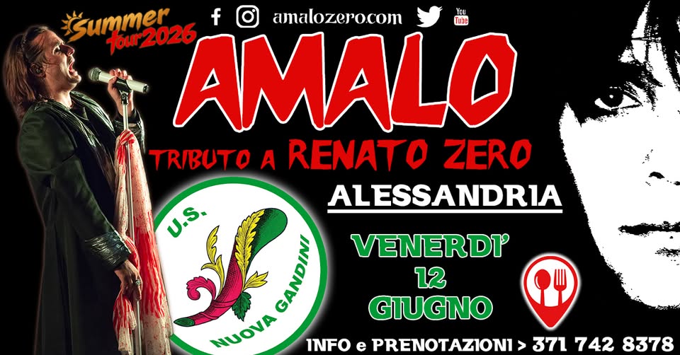 Evento AMALO – Renato Zero tribute – U.S. GANDINI – Alessandria Locandina AMALO – Renato Zero tribute – U.S. GANDINI – Alessandria - venerdì 12 giugno ore 20:00 - 22:00