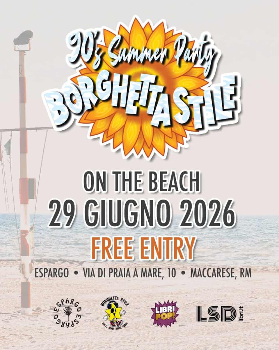 Evento Borghetta Stile on the beach! Espargo Maccarese Locandina Borghetta Stile on the beach! Espargo Maccarese - lunedì 29 giugno ore 17:00 - 23:55