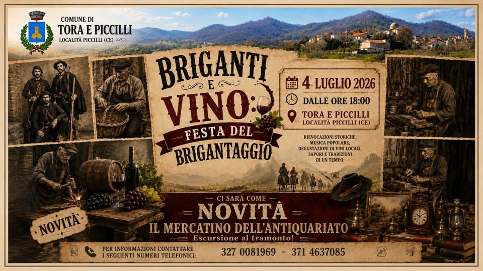 Evento Briganti e Vino. Tora e Piccilli (CE) Locandina Briganti e Vino. Tora e Piccilli (CE) - sabato 4 luglio ore 17:00 - 23:59