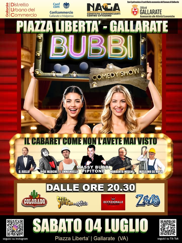 Evento Bubbi Comedy Show Locandina Bubbi Comedy Show - sabato 4 luglio ore 20:30 - 22:30