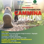 Cammina con gli Alpini Potrebbe essere un'immagine raffigurante il seguente testo "FEDERAZIONE ITALIANA AMATORI SPORT PER FIASP Associazione di Promozione Sociale del Registra Unico 114834 EVENTO ATTUAZIONE DEGLI SCOPI ISTITUZIONALI FIASP M preuvadirans TerriarialaFi Tpaa Bersitaria intituaionali Territoriale Como LARIANO Incollaborazionecon con ORGANIZZA MAGREGLIO DOMENICA 21 GIUGNO 2026 CAMMINA GLI ALPINI EVENTO LUDICO MOTORIO CAMMINATA NON COMPETITIVA PERCORSI KM PARTENZA: Libera dalle 10.30 Centro Sportivo Sergio Invernizzi- Magreglio ISCRIZIONI: dalle 09.00 Contributo sostegno dell' l'evento SOCI FIASP 4.00 NON SOCI FIASP e 5.00 PRIMI 150 ISCRITTI DONO PROMOZIONALE PREMIAZIONI: ore 15.00 PRESENTI PUNTI DI RISTORO ricavato sarà utilizzato per sostenere le attività "Eroi per gioco' di Erba Evento patrocinio"