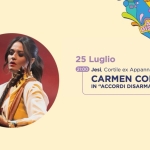 Immagine evento Carmen Consoli. Accordi Disarmanti – 25 Luglio 2026 a Jesi (AN) Potrebbe essere un contenuto grafico raffigurante una o più persone e il seguente testo "Accordi Disarmanti 25 Luglio 21:00 Jesi, Cortile ex Appannaggio CARMEN CONSOLI IN "ACCORDI DISARMANTI""