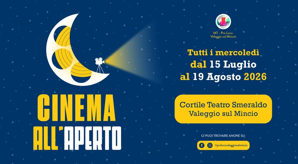 Evento Cinema all’Aperto – Estate 2026 Locandina Cinema all’Aperto – Estate 2026 - da mercoledì 15 luglio - mercoledì 19 agosto 2026 ore 21:15 ore 23:30