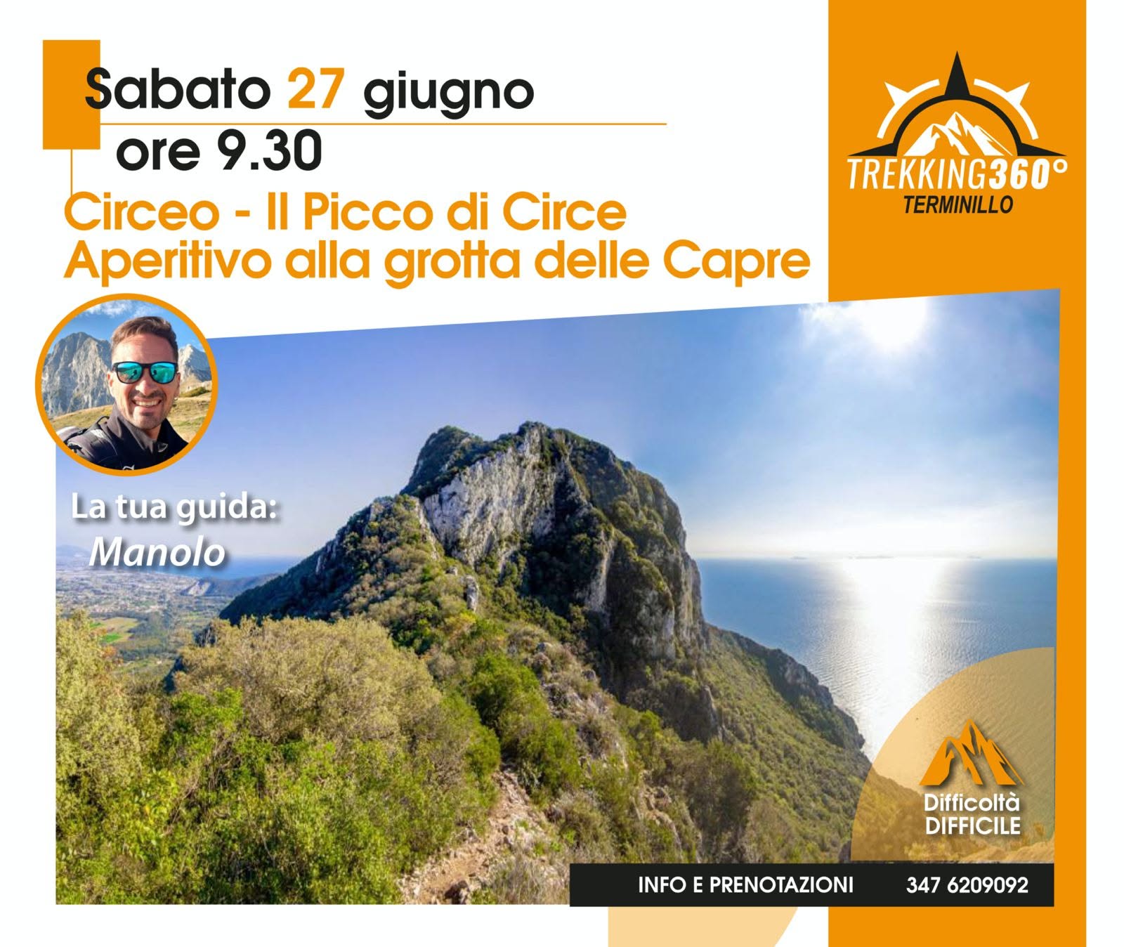 Evento Circeo – Il Picco di Circe con aperitivo alla grotta delle Capre Locandina Circeo – Il Picco di Circe con aperitivo alla grotta delle Capre - sabato 27 giugno ore 09:30 - 15:30