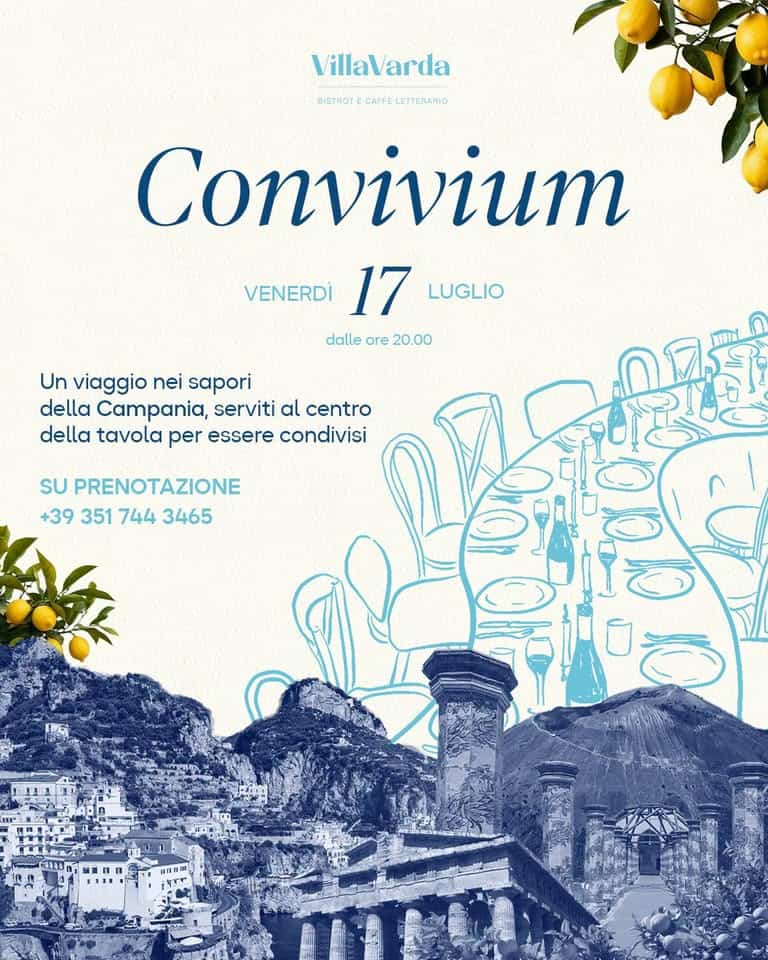 Evento CONVIVIUM Venerdì 17 luglio a Villa Varda Locandina CONVIVIUM Venerdì 17 luglio a Villa Varda - venerdì 17 luglio ore 20:00 - 22:00