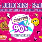 Immagine evento Crazy 90S – Casciana Beer Week – Casciana Terme (Pi) a Casciana Terme (PI) Potrebbe essere un'illustrazione raffigurante bevanda e il seguente testo "4 LUGLIO 2026 0 O 22:00 ኑ CASCIANA BEER WEEK CASCIANA TERME (PI) CASCIANA ま CRAZY90S CRAZY g0S Beer Week 90s INCOLLABORAZIONEC CON IL PARTY ANNI 90 RDE 102.7 pblиoHe d ANGIANATRM PMME μιχc qercia ia ONSTAGE"