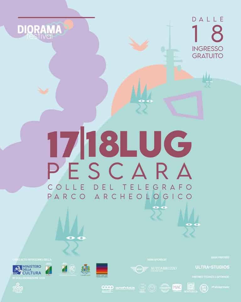 Evento Diorama Festival – Parco Archeologico Colle del Telegrafo, Pescara – Ingresso Gratuito Locandina Diorama Festival – Parco Archeologico Colle del Telegrafo, Pescara – Ingresso Gratuito - da venerdì 17 luglio - sabato 18 luglio 2026 ore 18:00 ore 01:00