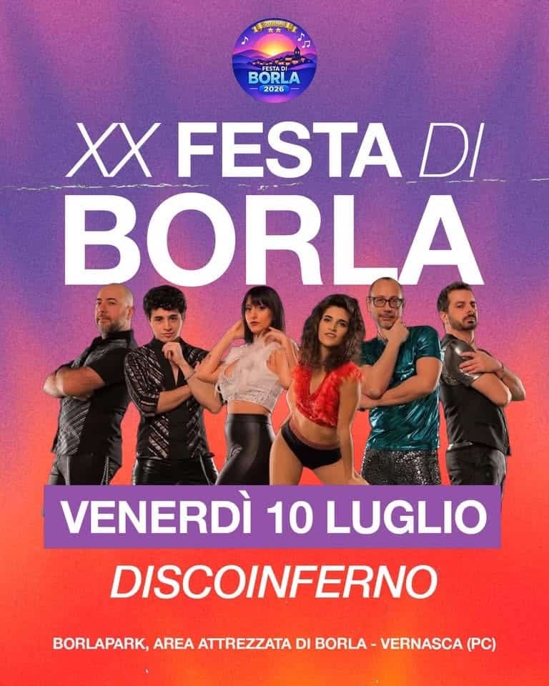 Evento DiscoInferno XX Festa di Borla (Borla di Vernasca, PC) Locandina DiscoInferno XX Festa di Borla (Borla di Vernasca, PC) - venerdì 10 luglio ore 21:30 - 23:30