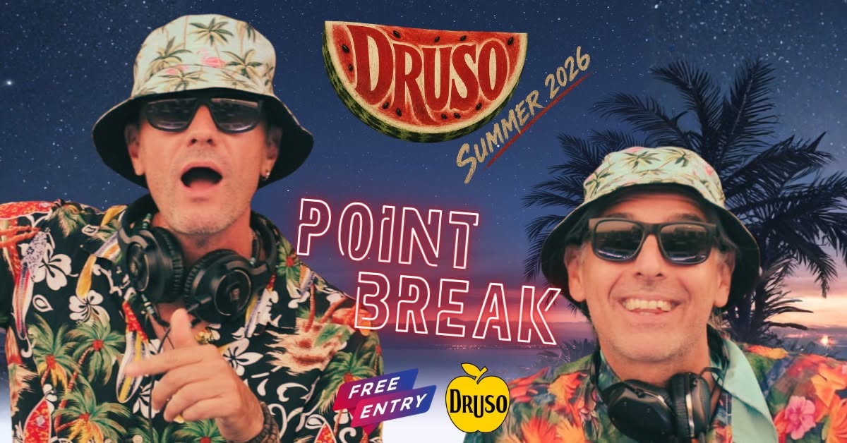 Evento Druso Summer 2026 Point Break Vdjs Ingresso Gratuito Locandina Druso Summer 2026 Point Break Vdjs Ingresso Gratuito - sabato 27 giugno ore 23:00 - 01:00
