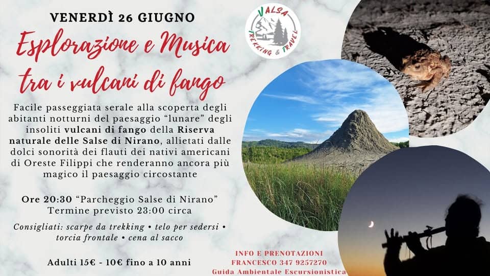 Evento Esplorazione e musica tra i vulcani di fango Locandina Esplorazione e musica tra i vulcani di fango - venerdì 26 giugno ore 20:30 - 23:00